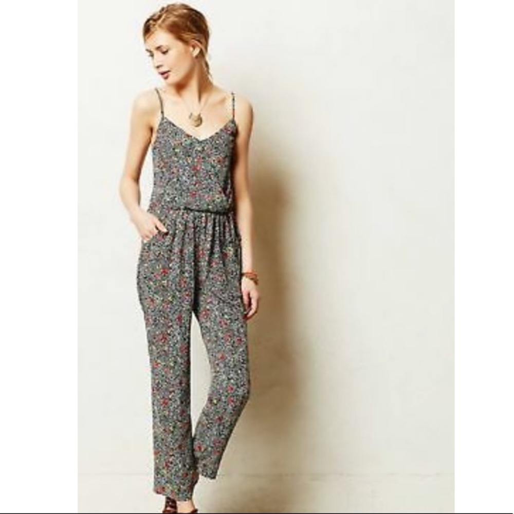 Anthropologie Elevenses Floral Faux-Wrap Jumpsuit Sz S